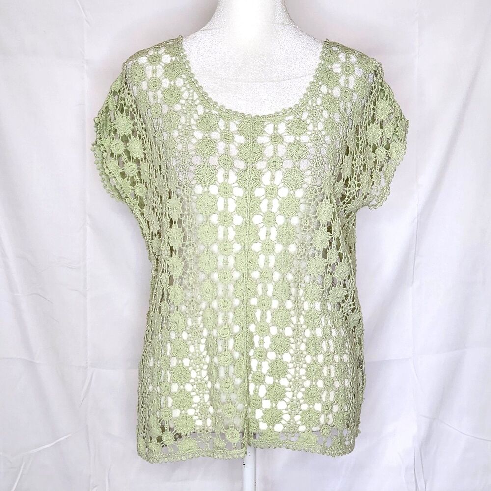 LC Lauren Conrad Crochet Lace Top Small Green Open Knit Boho Grandmacore Cottage